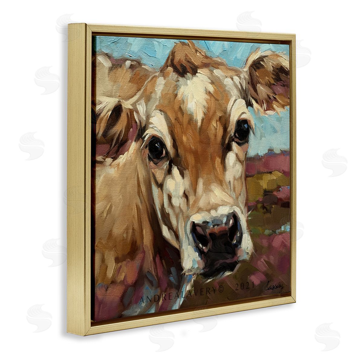 Andrea Lavery Rural Cow Painting Country Farm Gold Floating Frame Canvas Wall Art Print