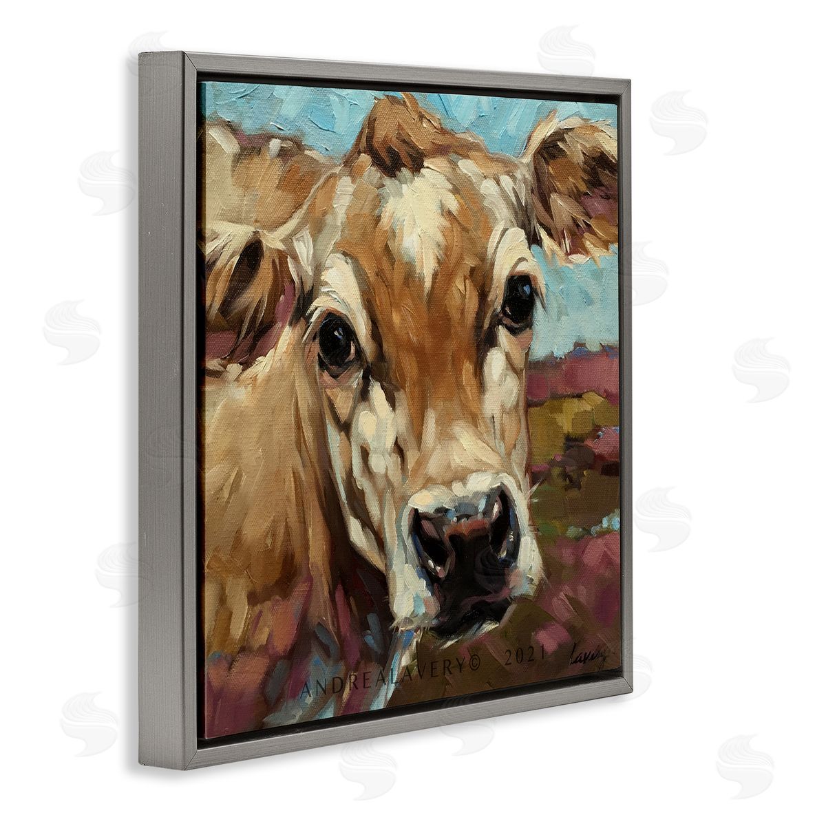 Andrea Lavery Rural Cow Painting Country Farm Gray Floating Frame Canvas Wall Art Print