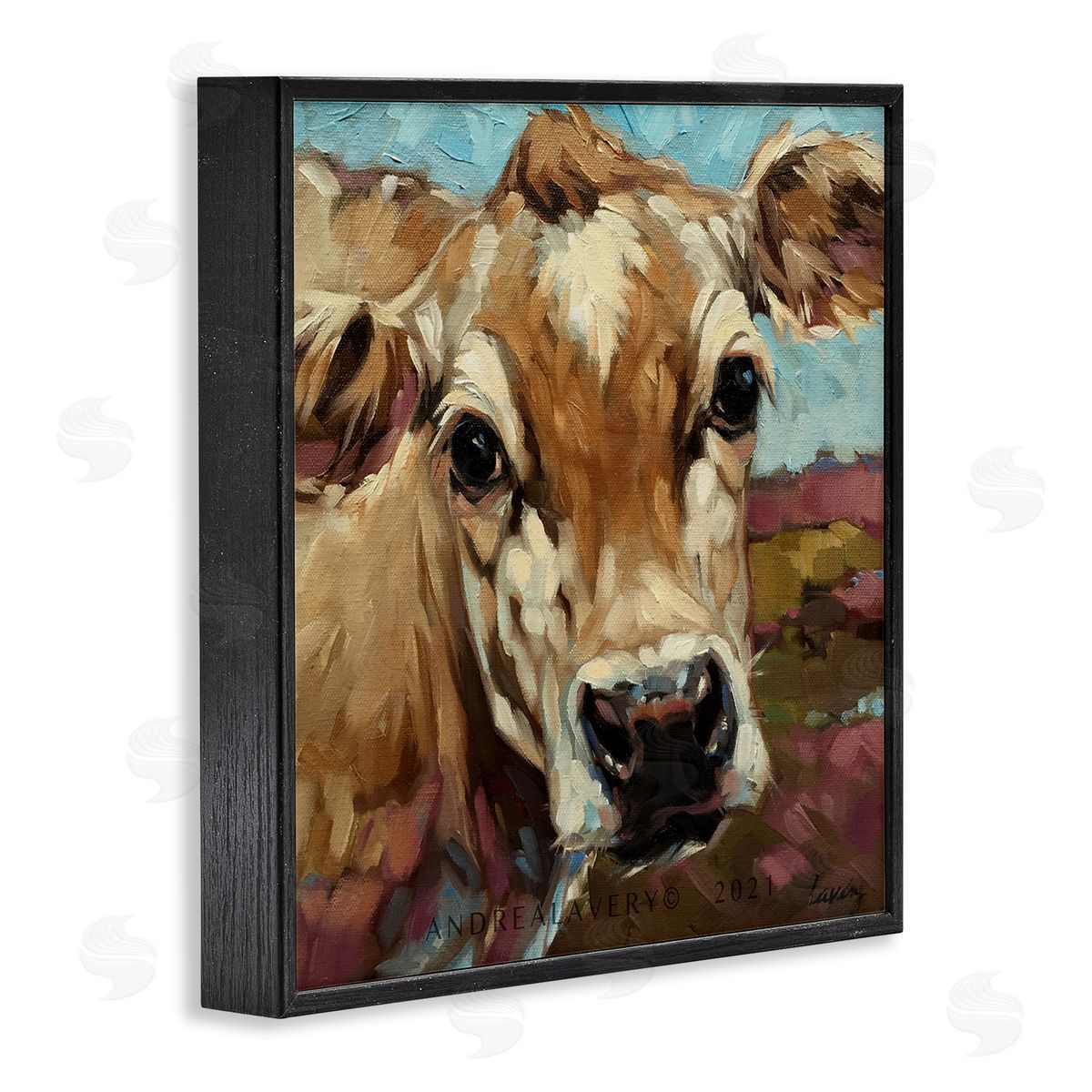 Andrea Lavery Rural Cow Painting Country Farm Black Framed Glicee Wall Art Print