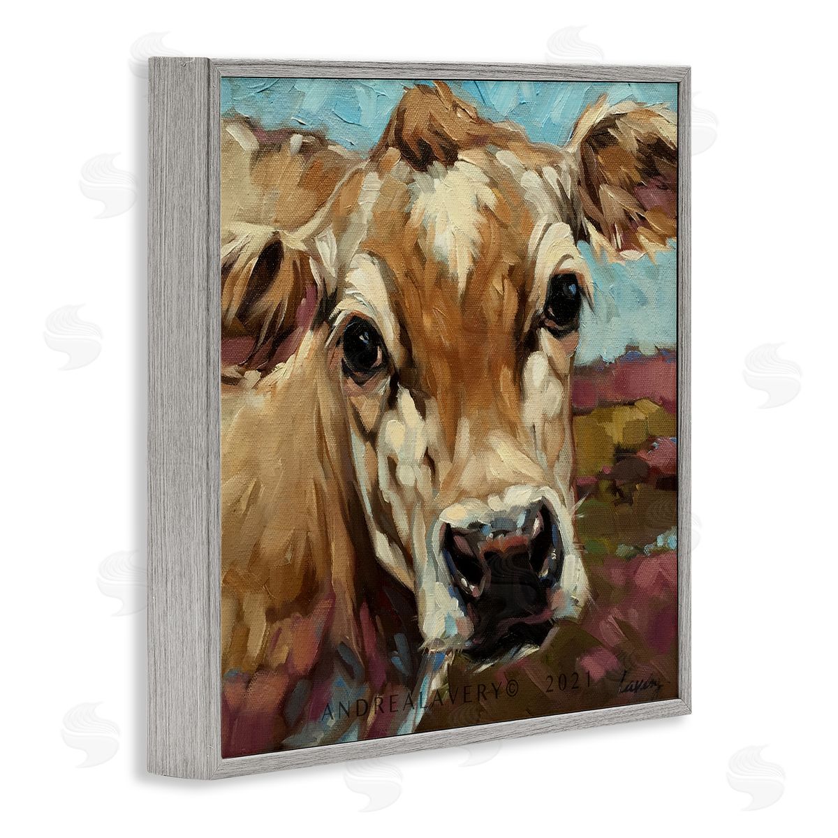 Andrea Lavery Rural Cow Painting Country Farm Gray Framed Glicee Wall Art Print