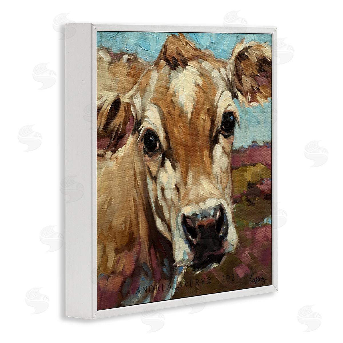 Andrea Lavery Rural Cow Painting Country Farm White Framed Glicee Wall Art Print