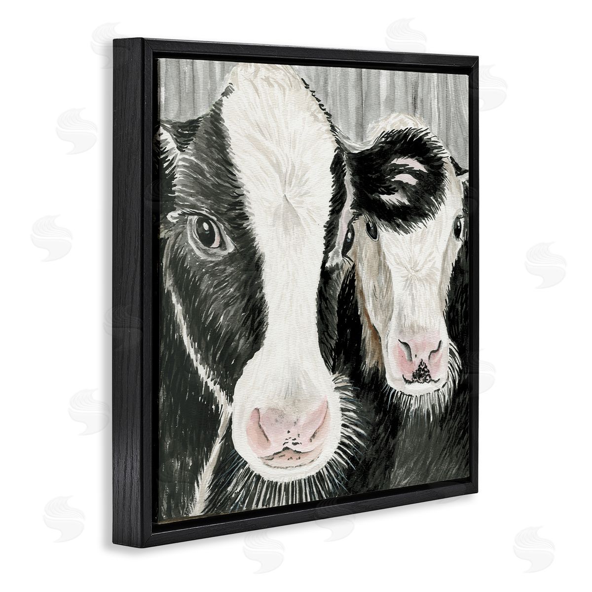 Cindy Jacobs Two Farm Cows Country Portrait Black Floating Frame Canvas Wall Art Print