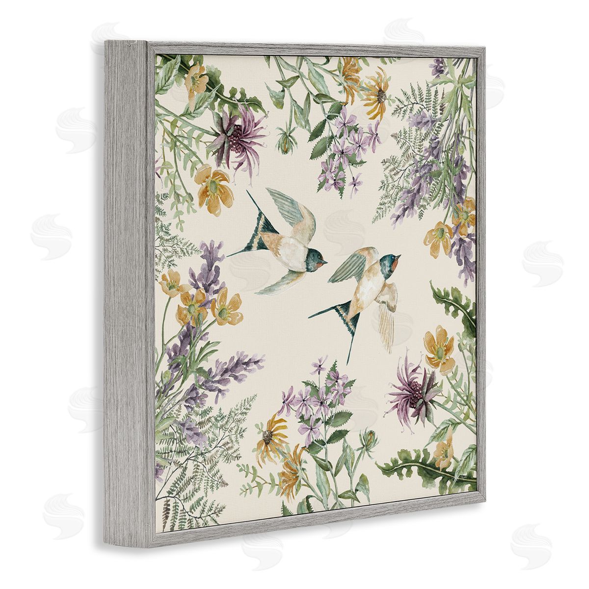 Cindy Jacobs Two Birds Cottage Floral Herbs Gray Framed Glicee Wall Art Print
