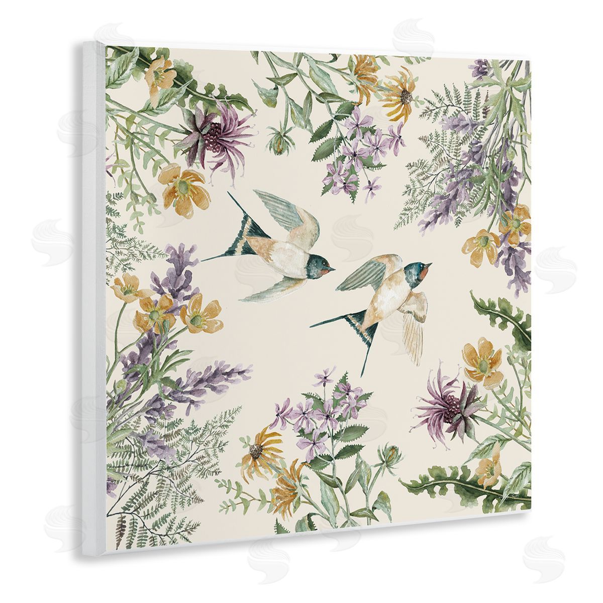 Cindy Jacobs Two Birds Cottage Floral Herbs Wooden Wall Plaque Art Print