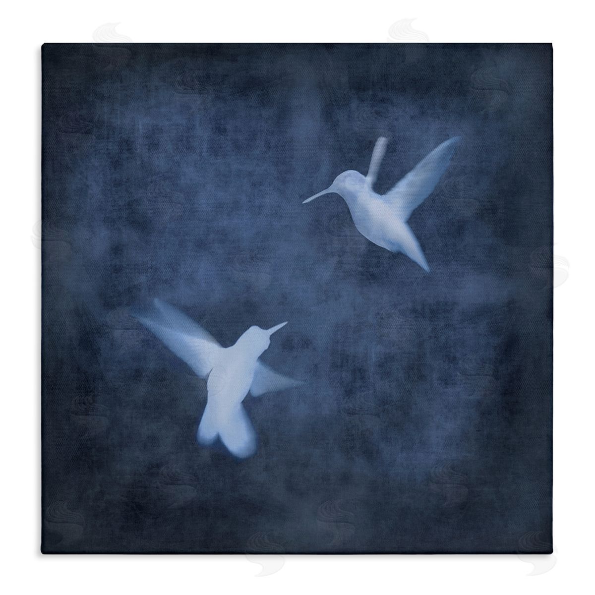 Chris Donovan Abstract Blue Hummingbirds Silhouettes Stretched Canvas Wall Art Print