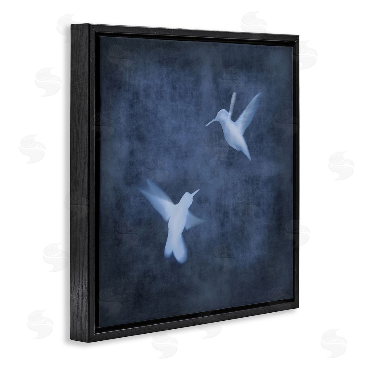 Chris Donovan Abstract Blue Hummingbirds Silhouettes Black Floating Frame Canvas Wall Art Print