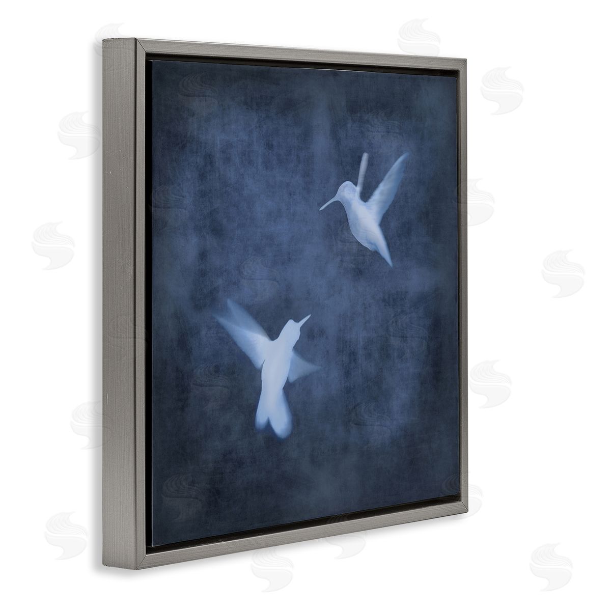 Chris Donovan Abstract Blue Hummingbirds Silhouettes Gray Floating Frame Canvas Wall Art Print