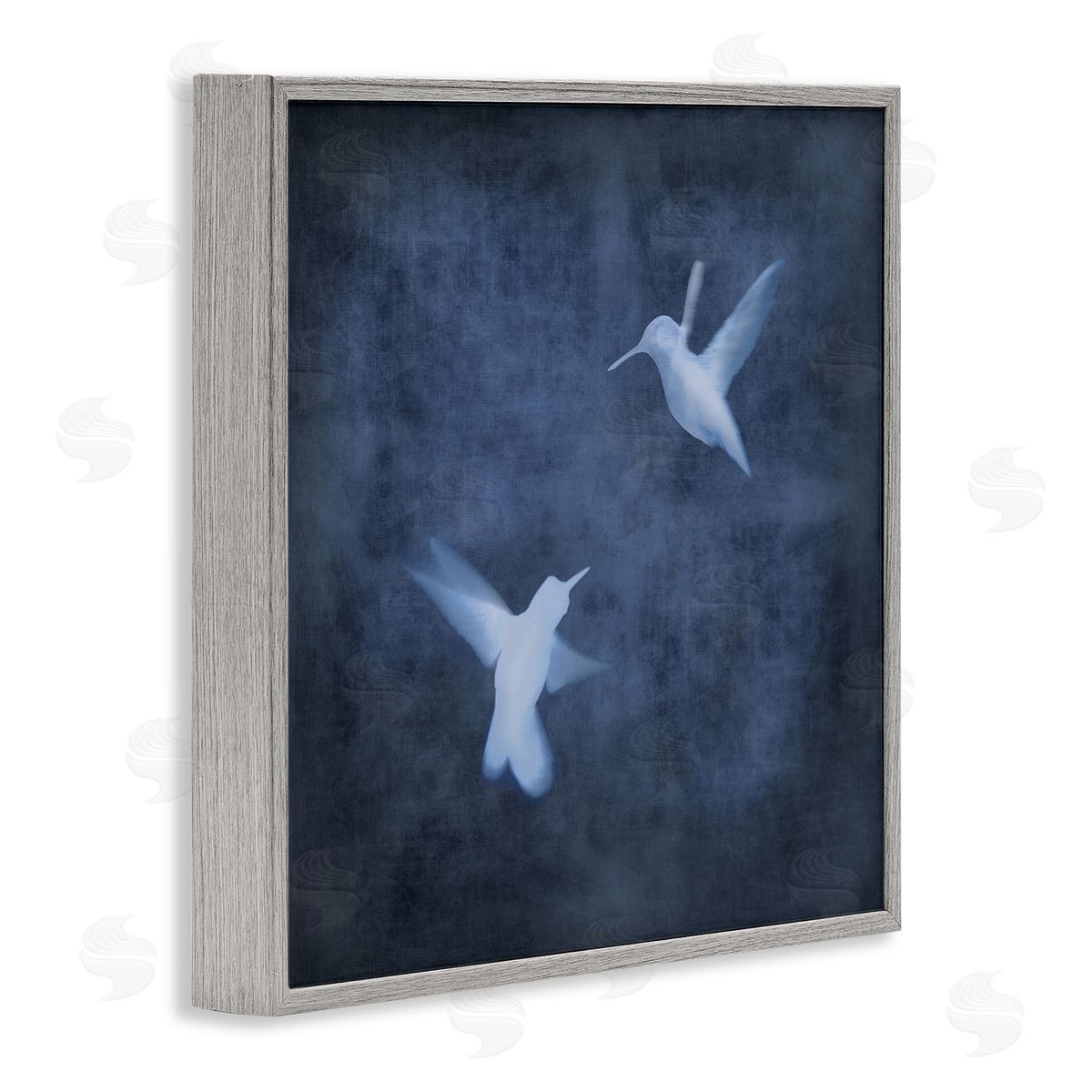 Chris Donovan Abstract Blue Hummingbirds Silhouettes Gray Framed Glicee Wall Art Print