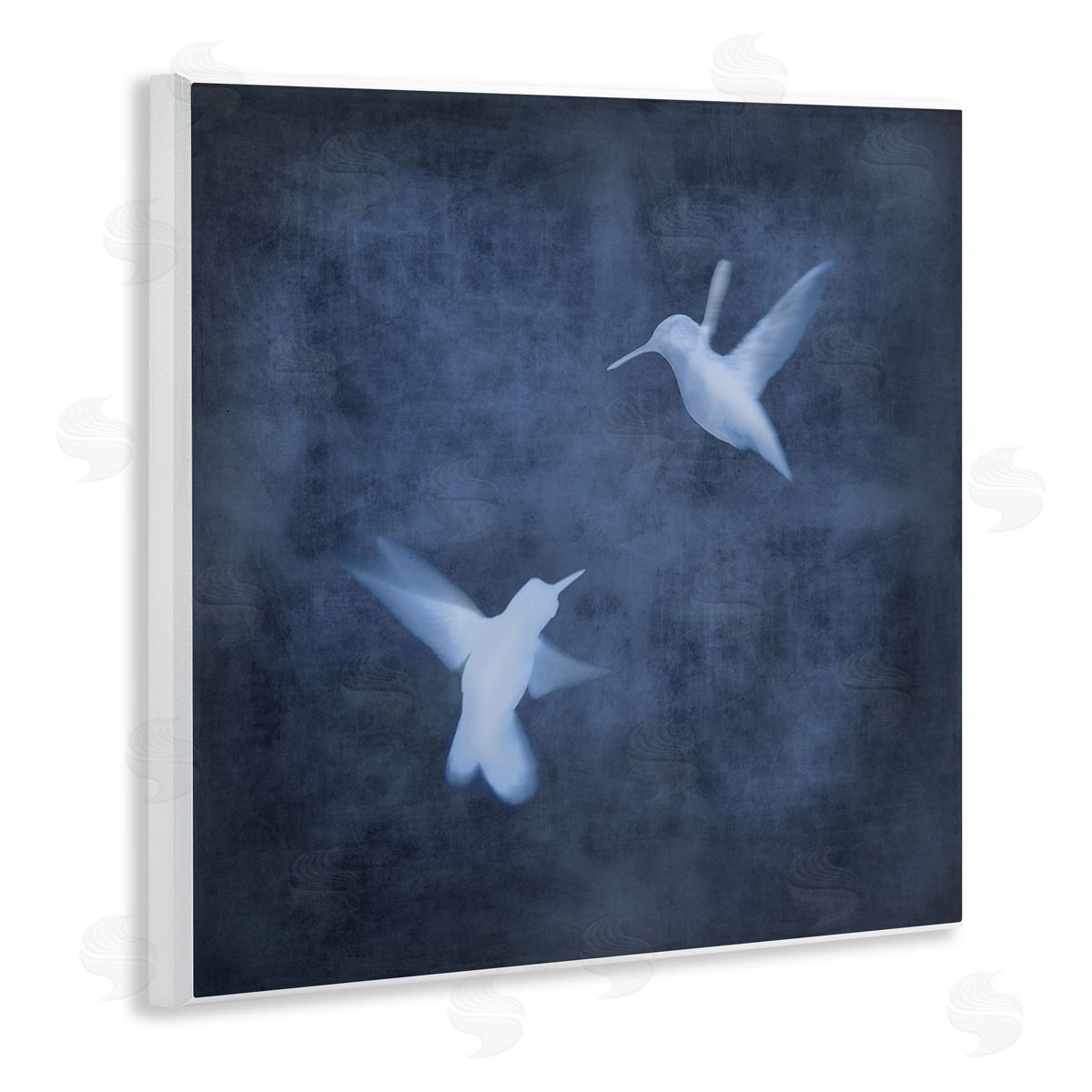 Chris Donovan Abstract Blue Hummingbirds Silhouettes Wooden Wall Plaque Art Print