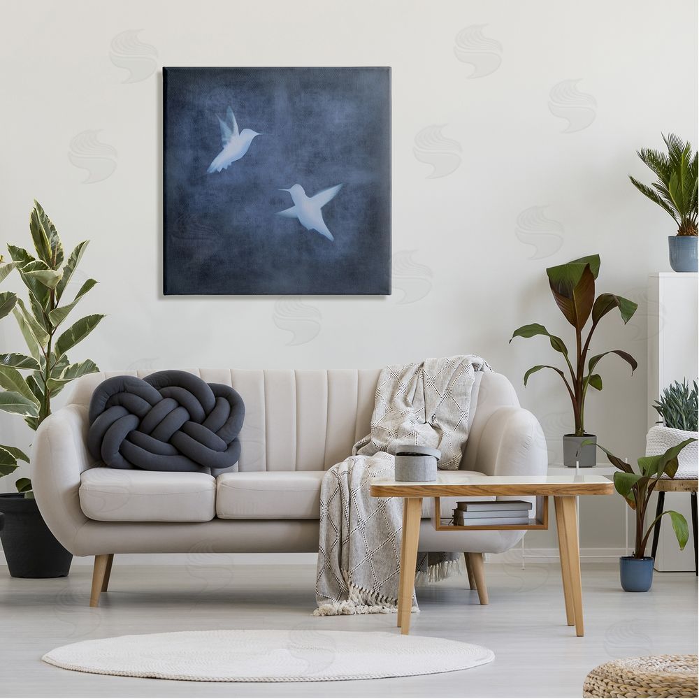 Chris Donovan Two Birds Blue Abstract Silhouettes Canvas Wall Art in Room