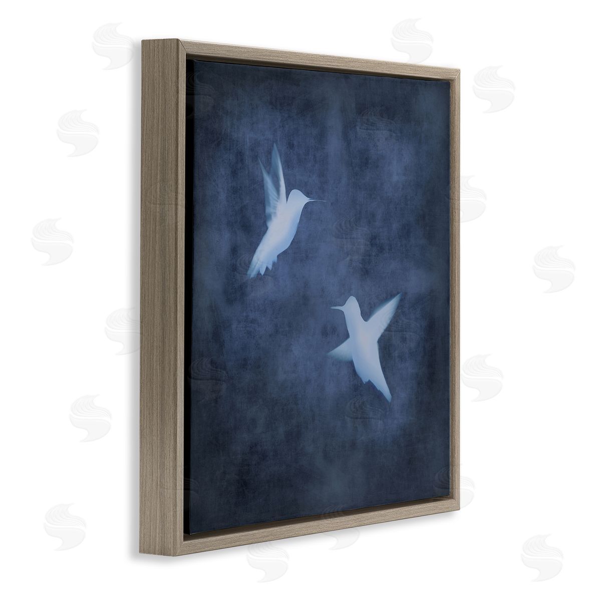 Chris Donovan Two Birds Blue Abstract Silhouettes Brown Floating Frame Canvas Wall Art Print