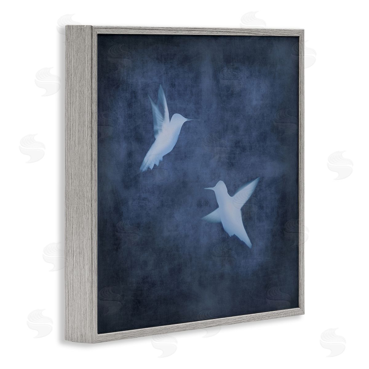 Chris Donovan Two Birds Blue Abstract Silhouettes Gray Framed Glicee Wall Art Print