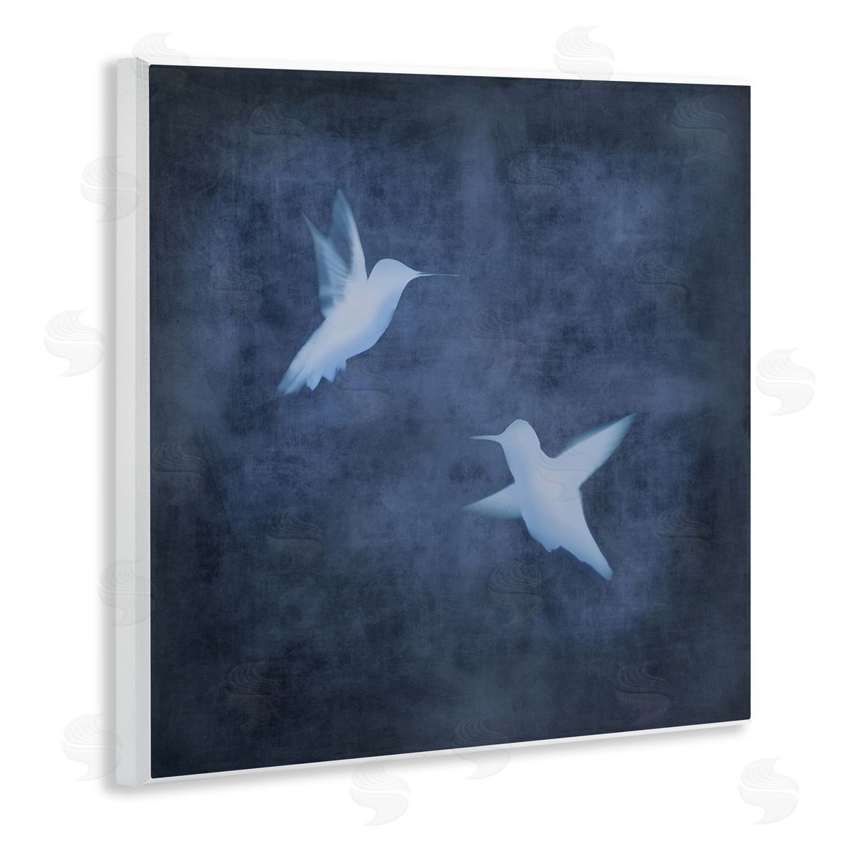 Chris Donovan Two Birds Blue Abstract Silhouettes Wooden Wall Plaque Art Print