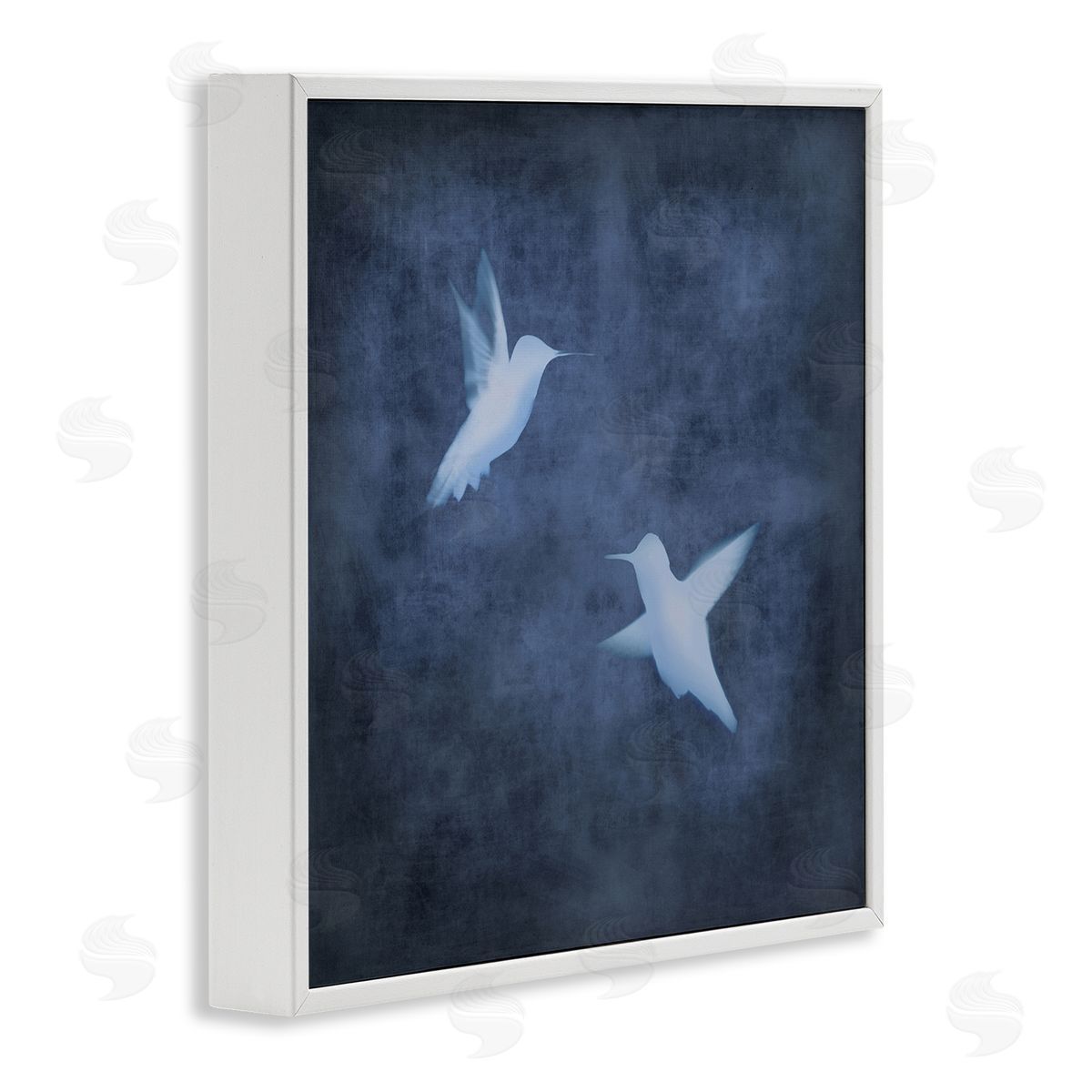 Chris Donovan Two Birds Blue Abstract Silhouettes White Framed Glicee Wall Art Print