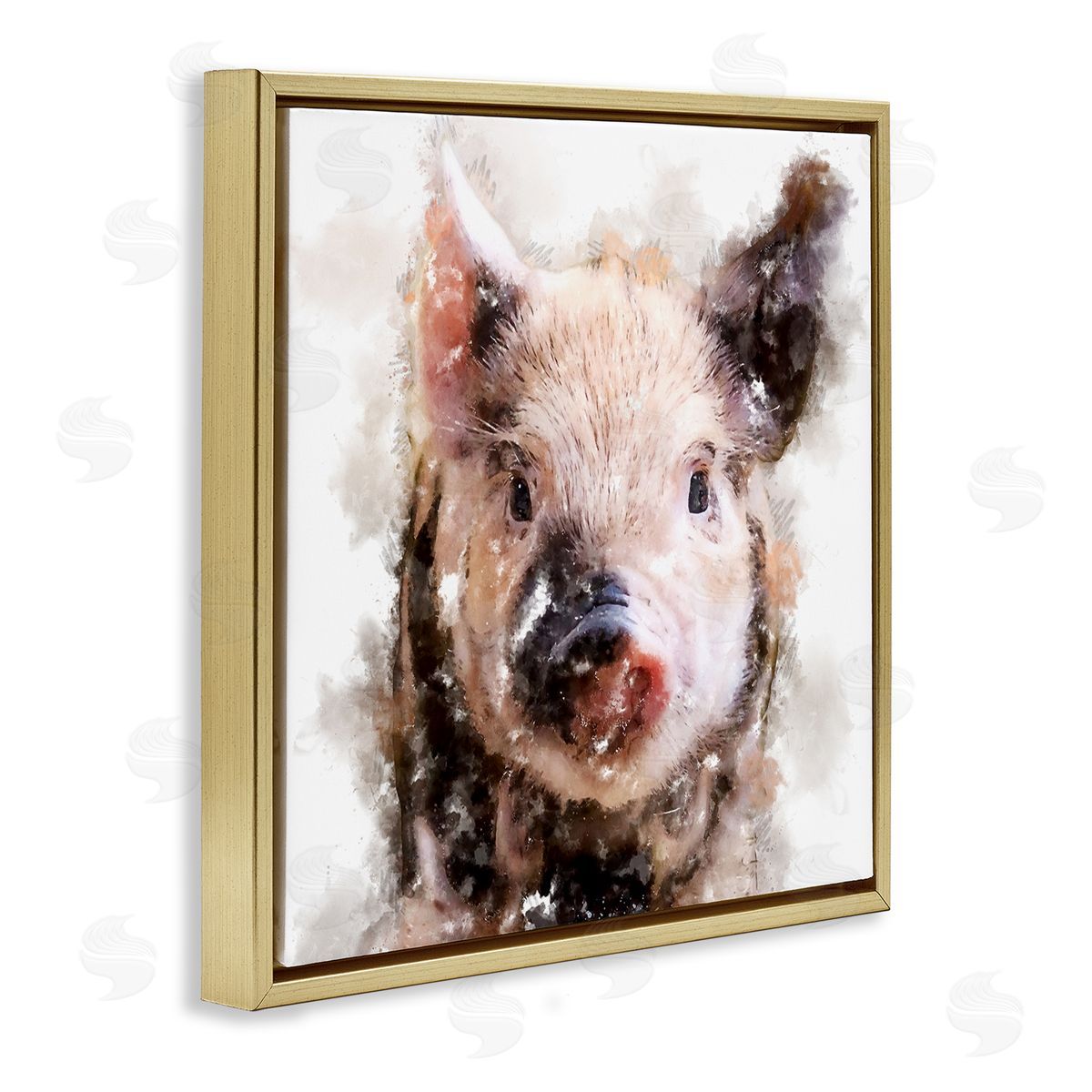 Kim Curinga Baby Pig Face Abstract Portrait Gold Floating Frame Canvas Wall Art Print