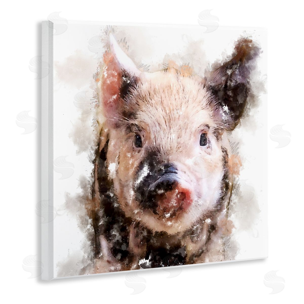 Kim Curinga Baby Pig Face Abstract Portrait Wooden Wall Plaque Art Print
