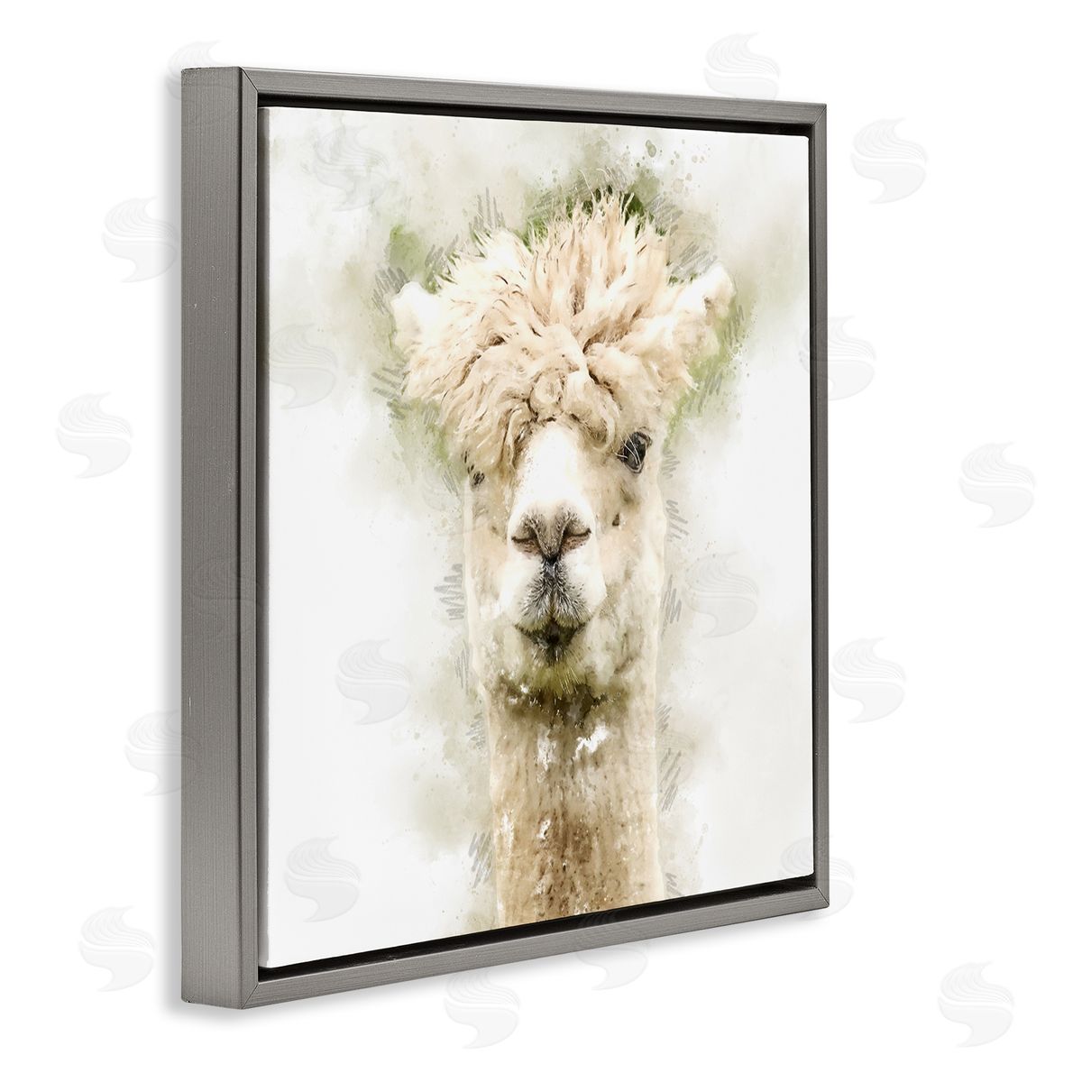 Kim Curinga Alpaca Portrait Abstract Animal Gray Floating Frame Canvas Wall Art Print
