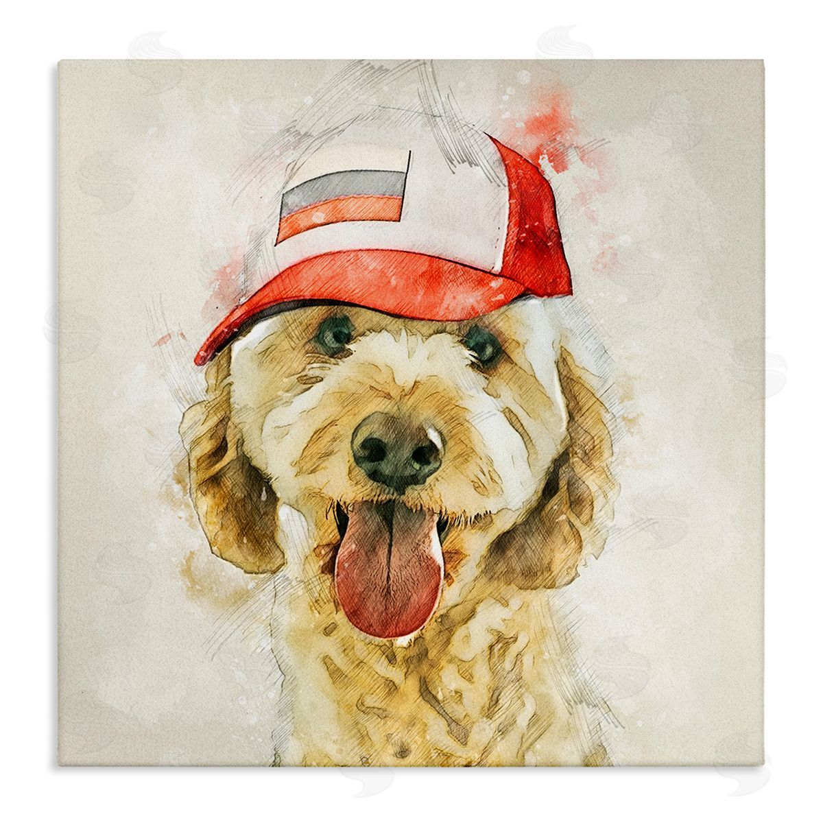 Kim Curinga Fun Dog Flag Stripes Hat  Stretched Canvas Wall Art Print