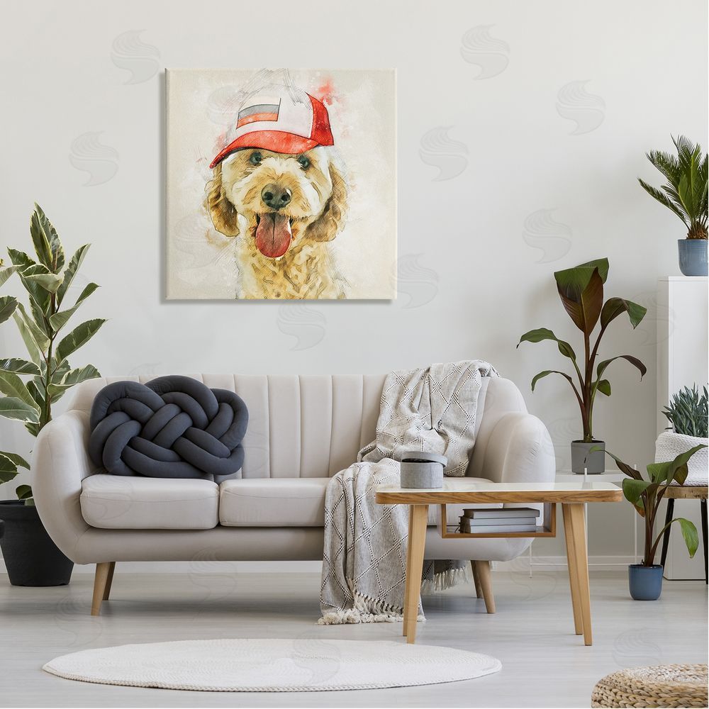 Kim Curinga Fun Dog Flag Stripes Hat  Canvas Wall Art in Room