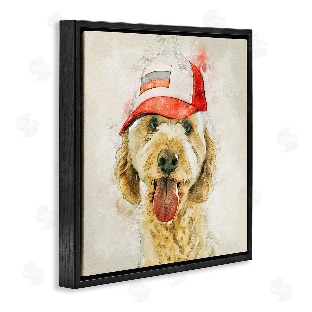 Kim Curinga Fun Dog Flag Stripes Hat  Black Floating Frame Canvas Wall Art Print