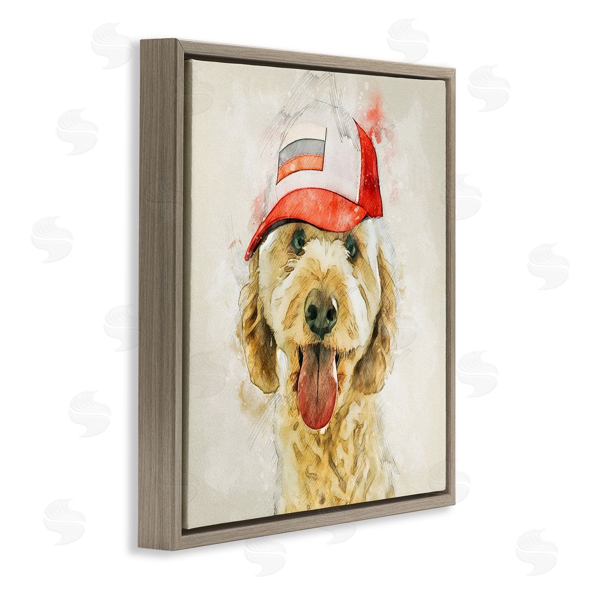 Kim Curinga Fun Dog Flag Stripes Hat  Brown Floating Frame Canvas Wall Art Print