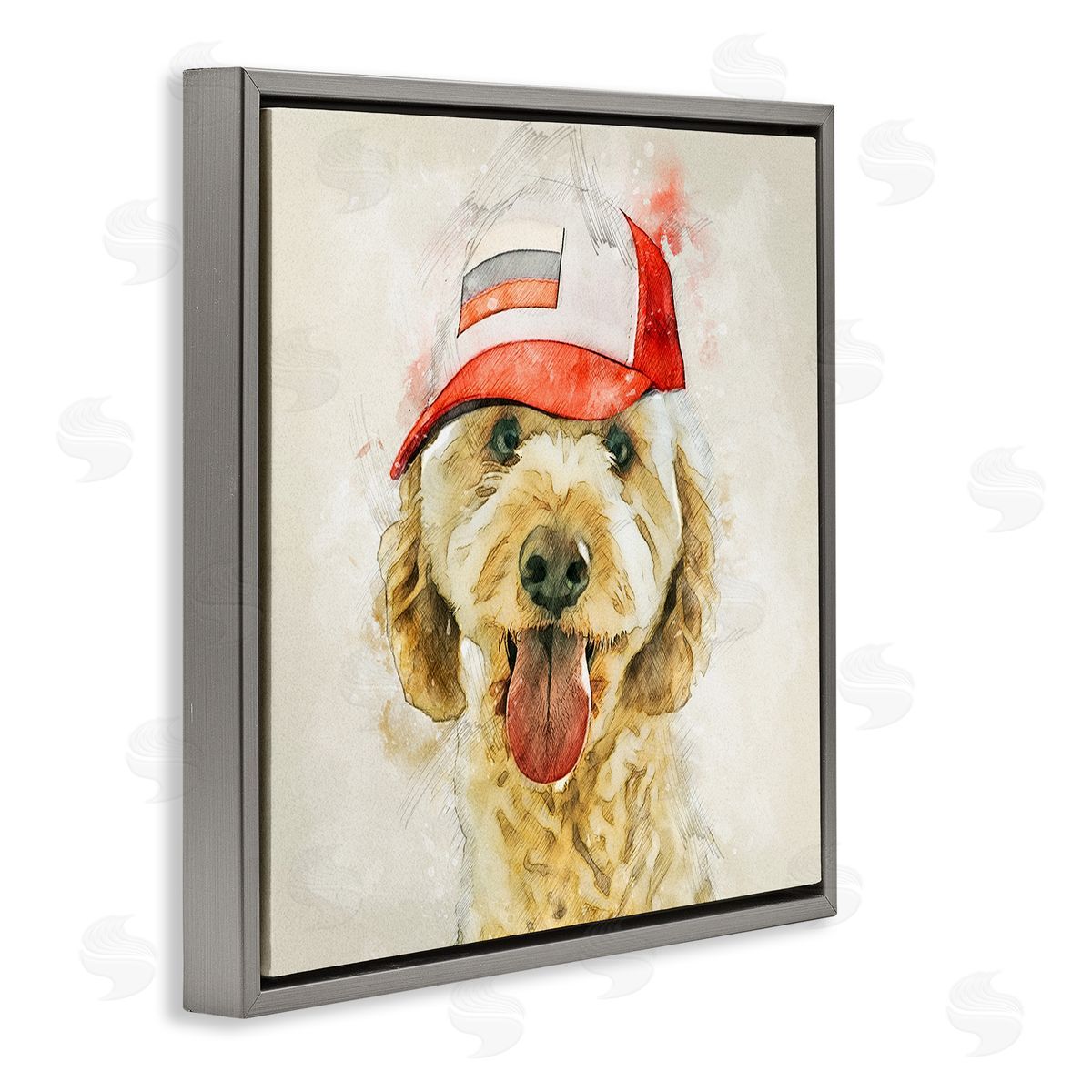 Kim Curinga Fun Dog Flag Stripes Hat  Gray Floating Frame Canvas Wall Art Print