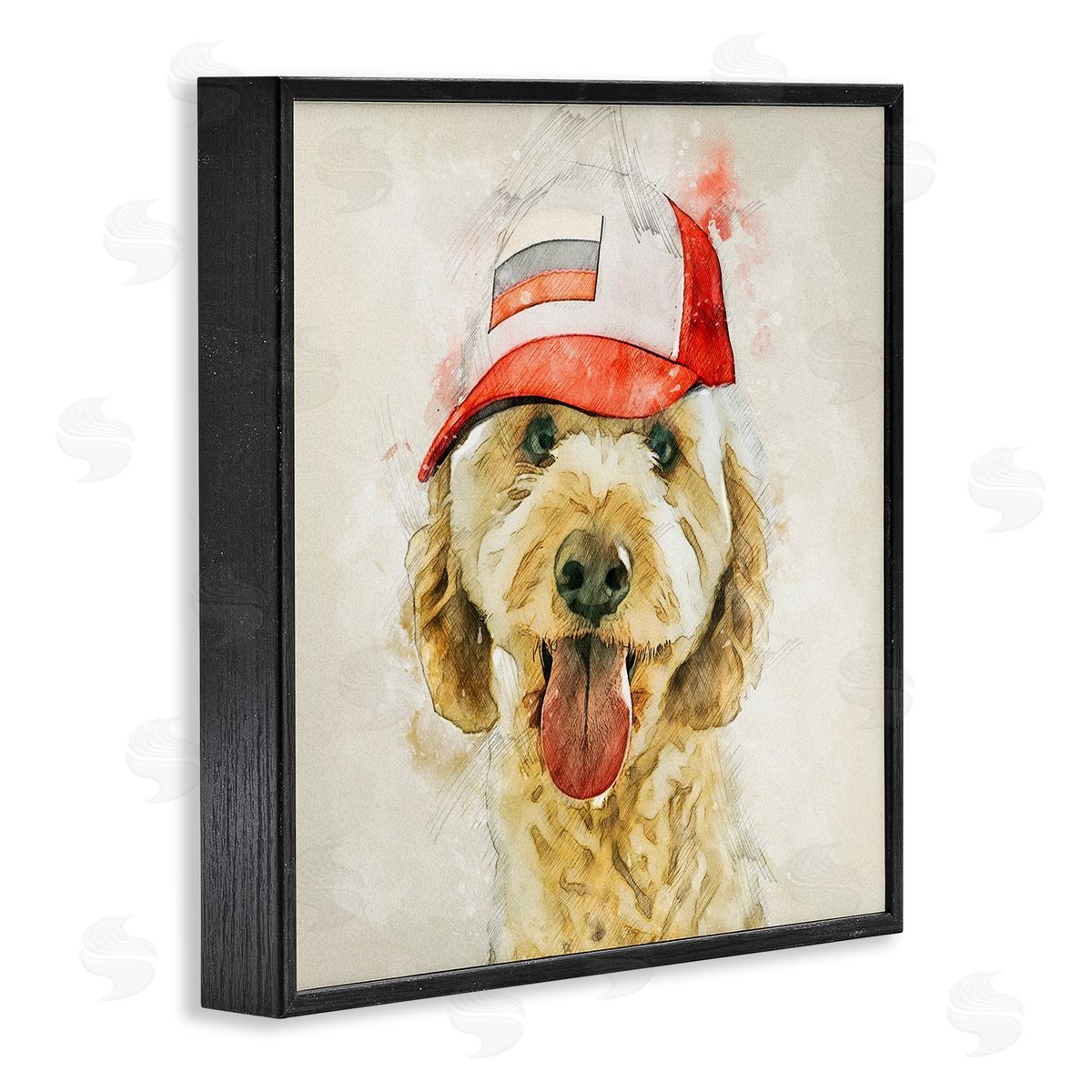 Kim Curinga Fun Dog Flag Stripes Hat  Black Framed Glicee Wall Art Print