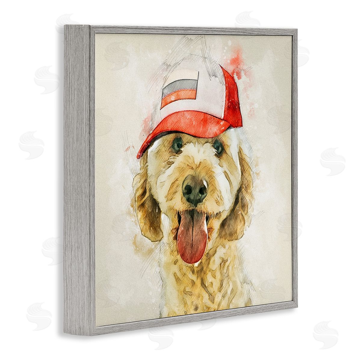 Kim Curinga Fun Dog Flag Stripes Hat  Gray Framed Glicee Wall Art Print