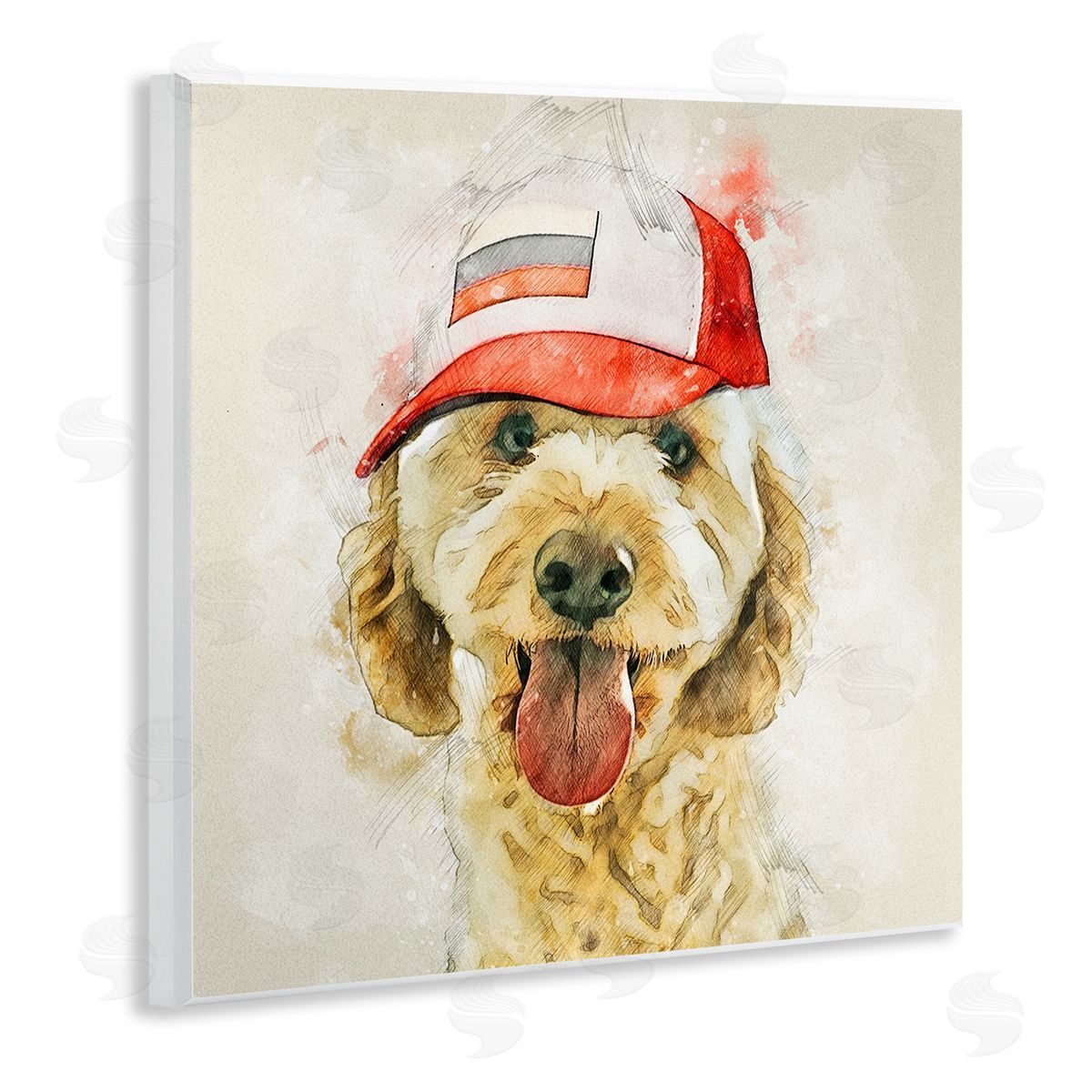Kim Curinga Fun Dog Flag Stripes Hat  Wooden Wall Plaque Art Print