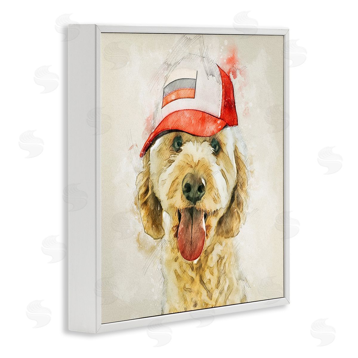 Kim Curinga Fun Dog Flag Stripes Hat  White Framed Glicee Wall Art Print