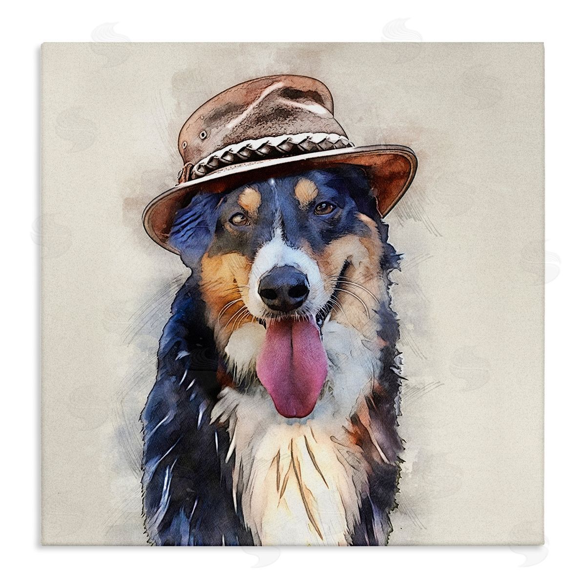 Kim Curinga Collie Dog Brown Hat Pet Stretched Canvas Wall Art Print