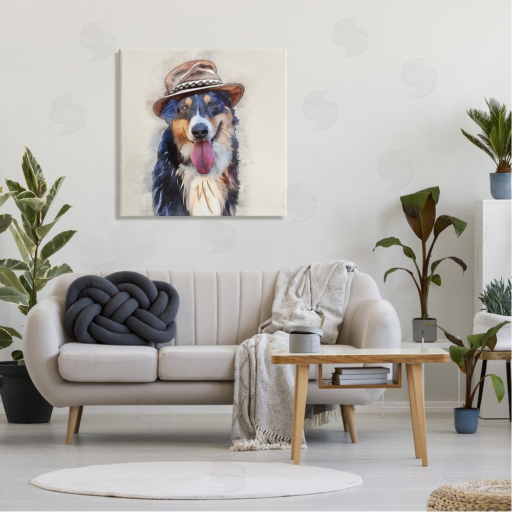 Kim Curinga Collie Dog Brown Hat Pet Canvas Wall Art in Room