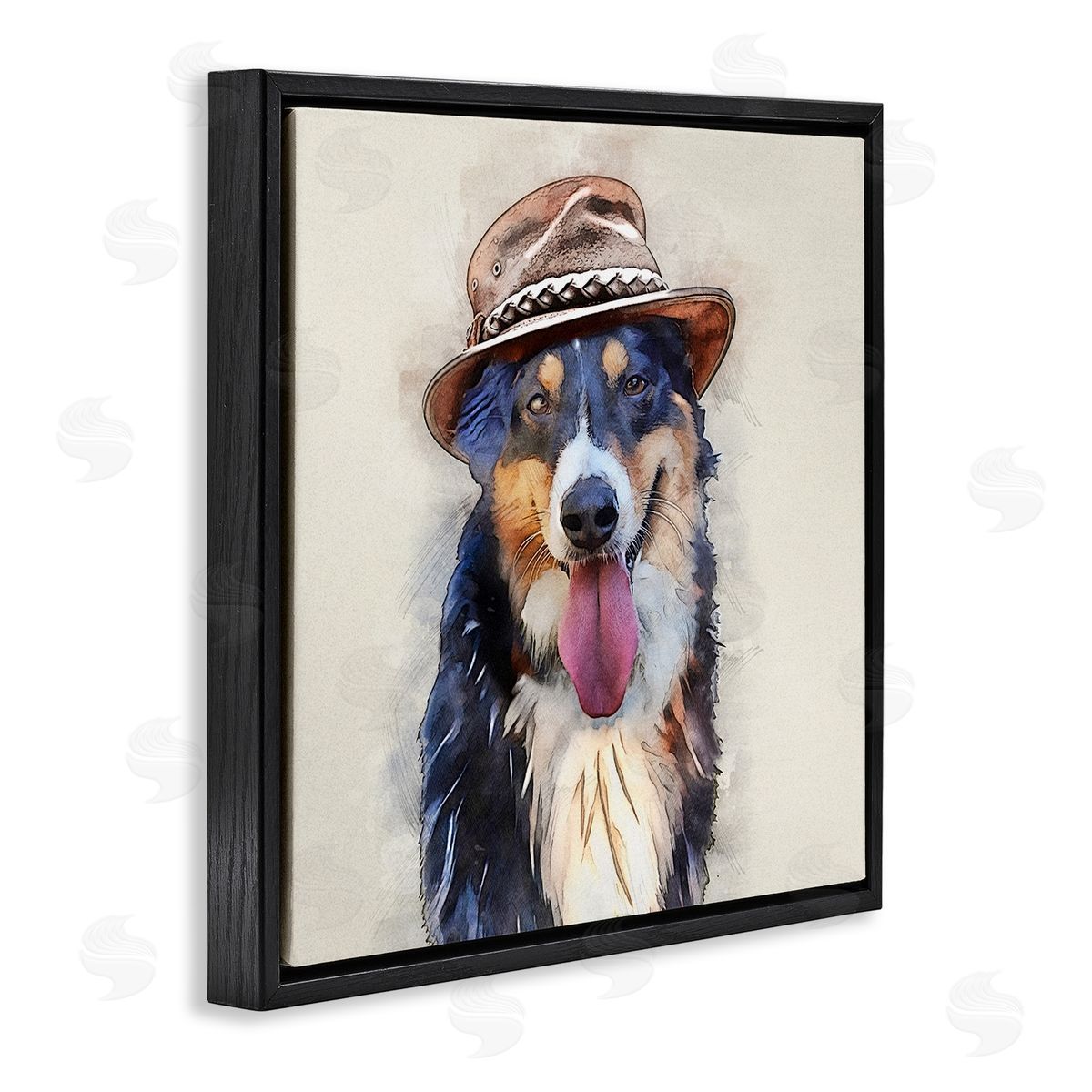 Kim Curinga Collie Dog Brown Hat Pet Black Floating Frame Canvas Wall Art Print