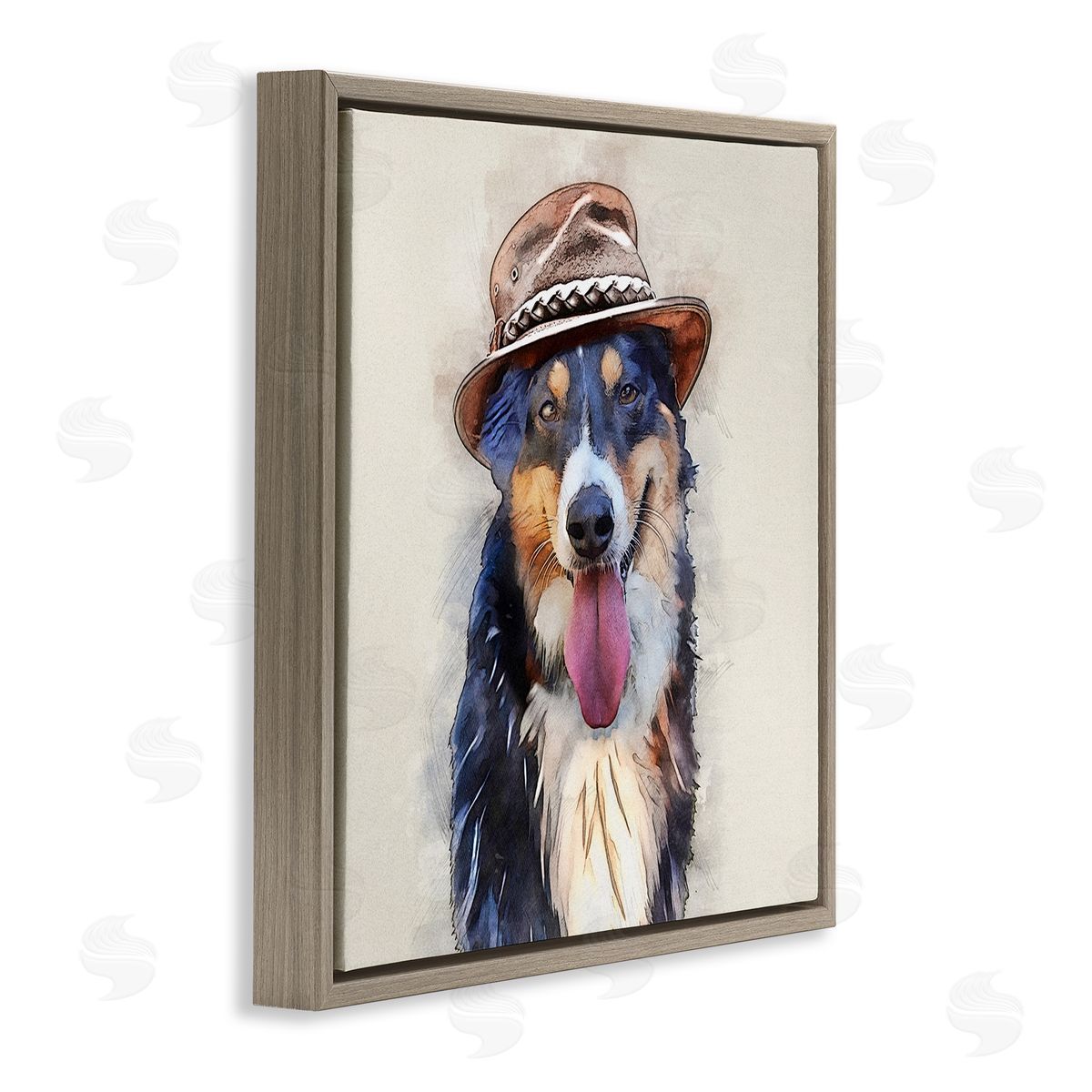 Kim Curinga Collie Dog Brown Hat Pet Brown Floating Frame Canvas Wall Art Print