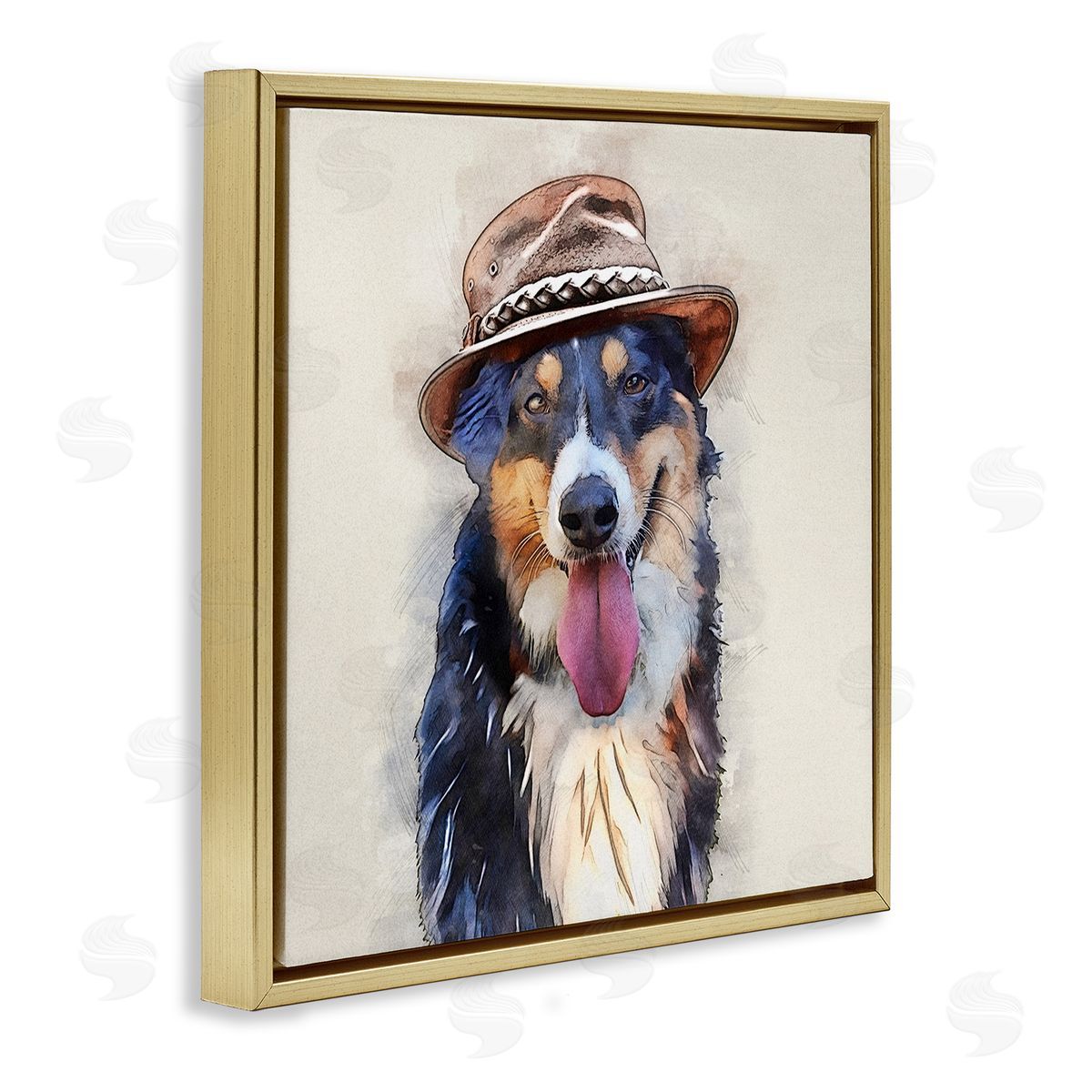 Kim Curinga Collie Dog Brown Hat Pet Gold Floating Frame Canvas Wall Art Print