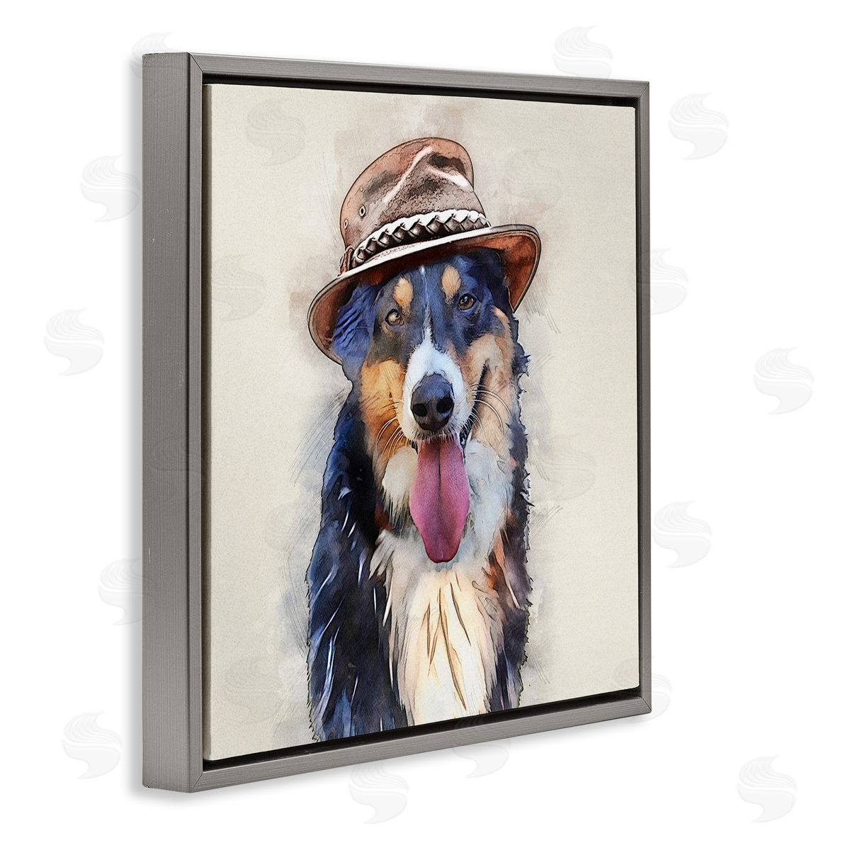 Kim Curinga Collie Dog Brown Hat Pet Gray Floating Frame Canvas Wall Art Print