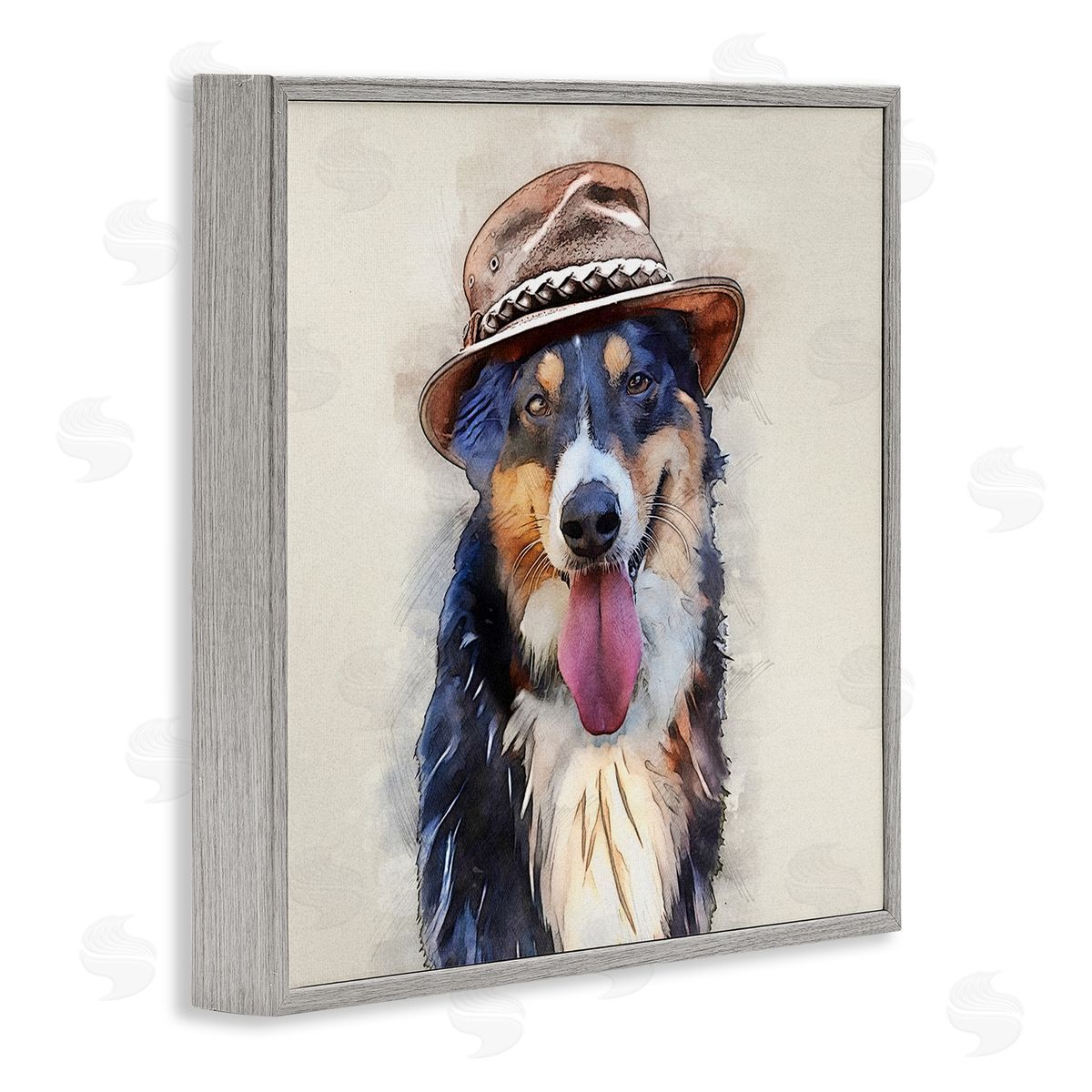 Kim Curinga Collie Dog Brown Hat Pet Gray Framed Glicee Wall Art Print