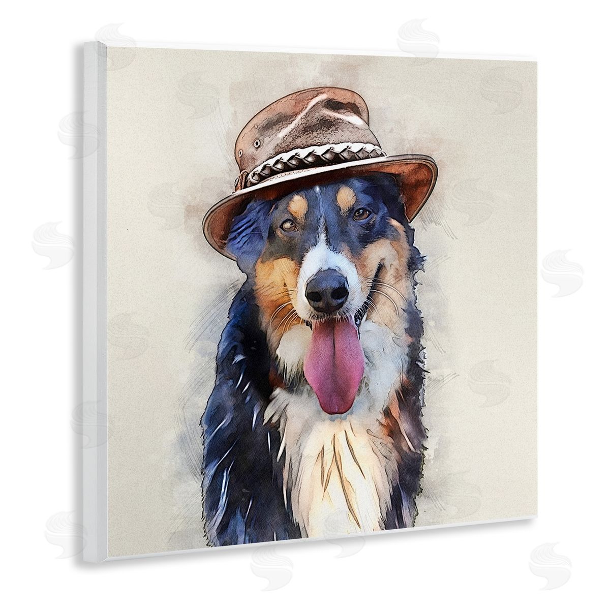 Kim Curinga Collie Dog Brown Hat Pet Wooden Wall Plaque Art Print