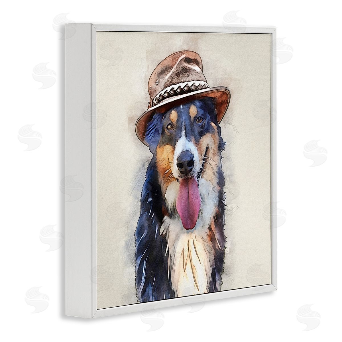 Kim Curinga Collie Dog Brown Hat Pet White Framed Glicee Wall Art Print