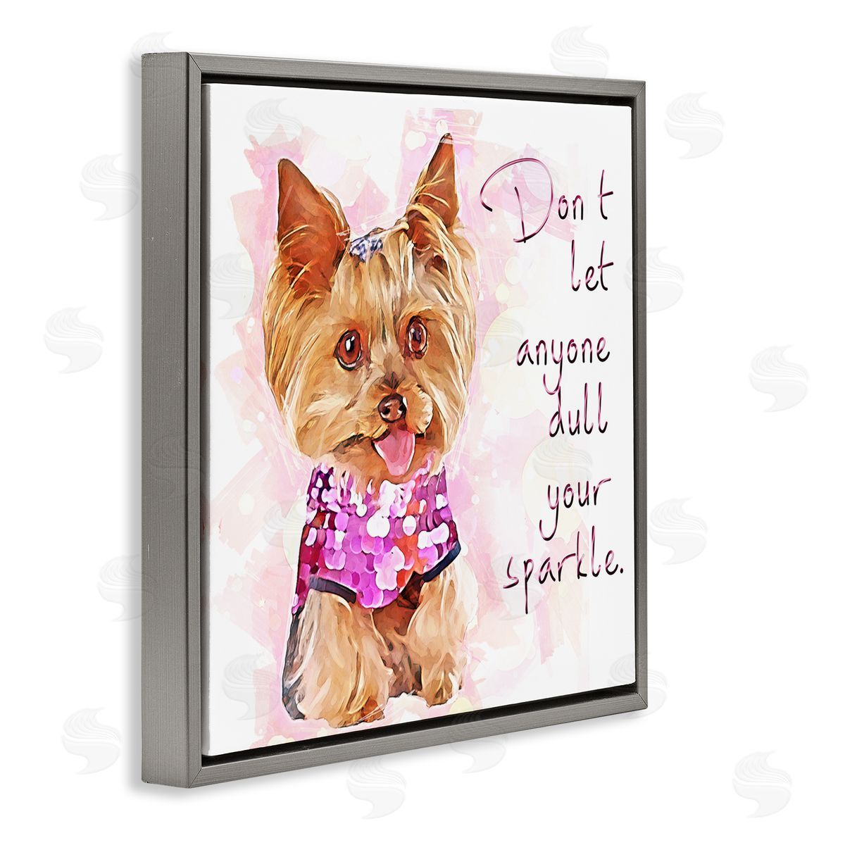 Kim Curinga Don't Let Anyone Dull Your Sparkle Yorkie  Gray Floating Frame Canvas Wall Art Print