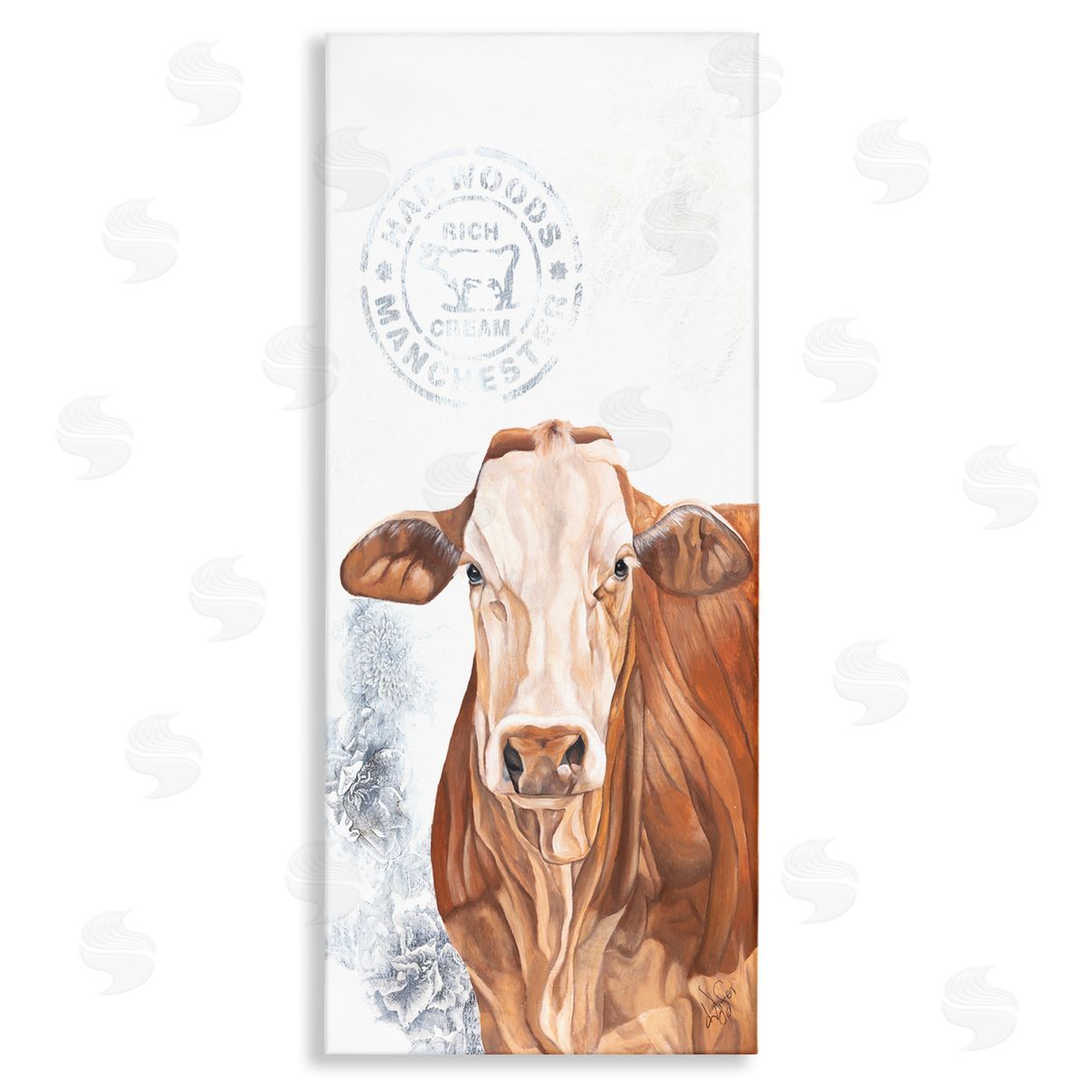Diane Fifer Vintage Fresh Cream Farm Cow Stretched Canvas Wall Art Print