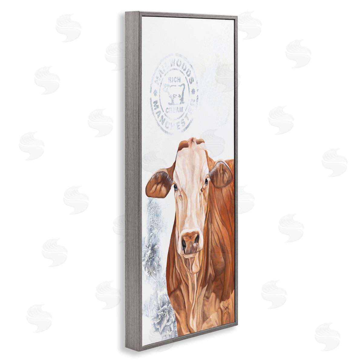 Diane Fifer Vintage Fresh Cream Farm Cow Gray Framed Glicee Wall Art Print