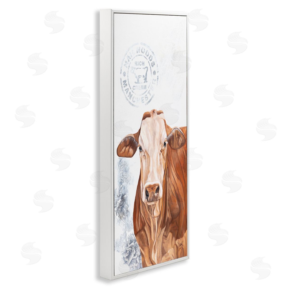 Diane Fifer Vintage Fresh Cream Farm Cow White Framed Glicee Wall Art Print