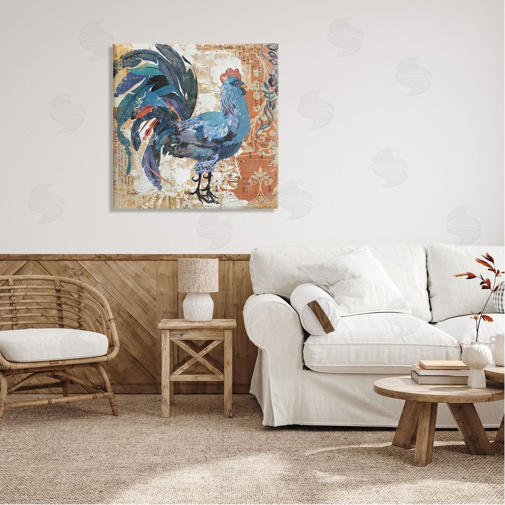 Evelia Designs Vintage Rooster Floral Collage Canvas Wall Art in Room