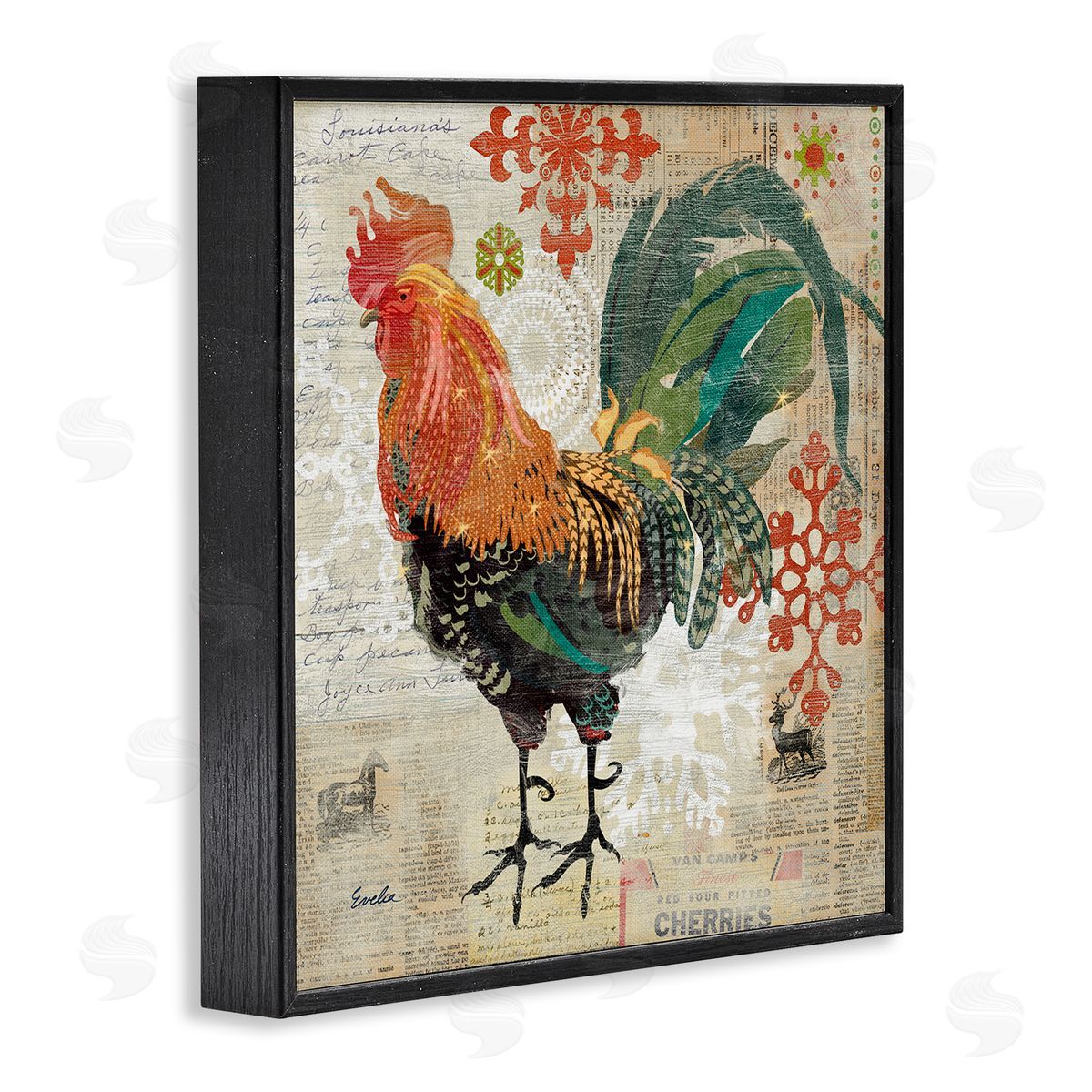 Evelia Designs Kitchen Rooster Farmhouse Collage Black Framed Glicee Wall Art Print