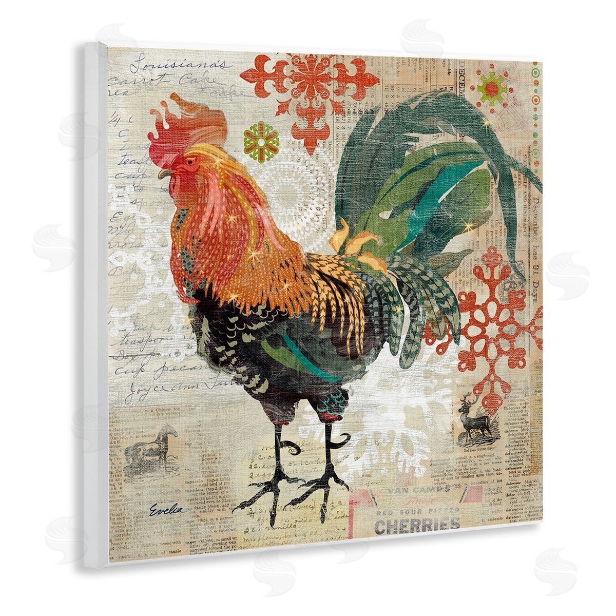 Evelia Designs Kitchen Rooster Farmhouse Collage Wooden Wall Plaque Art Print