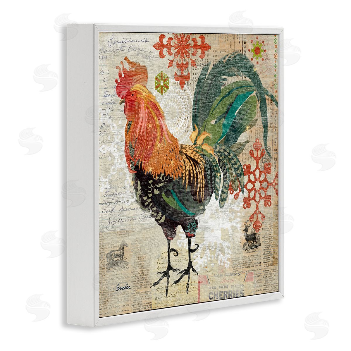 Evelia Designs Kitchen Rooster Farmhouse Collage White Framed Glicee Wall Art Print