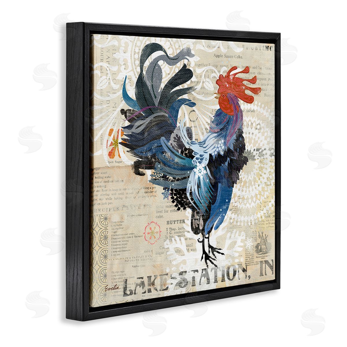 Evelia Designs Retro Rooster Farmhouse Kitchen Black Floating Frame Canvas Wall Art Print