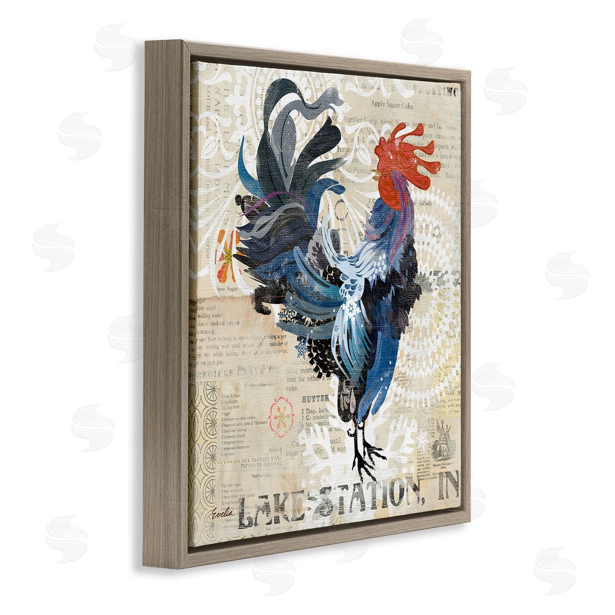 Evelia Designs Retro Rooster Farmhouse Kitchen Brown Floating Frame Canvas Wall Art Print