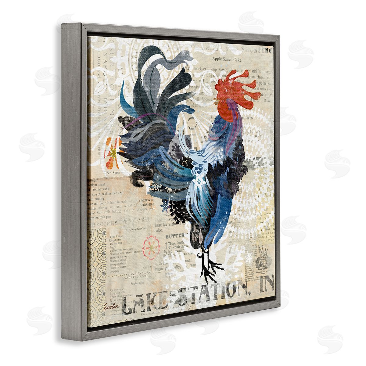 Evelia Designs Retro Rooster Farmhouse Kitchen Gray Floating Frame Canvas Wall Art Print